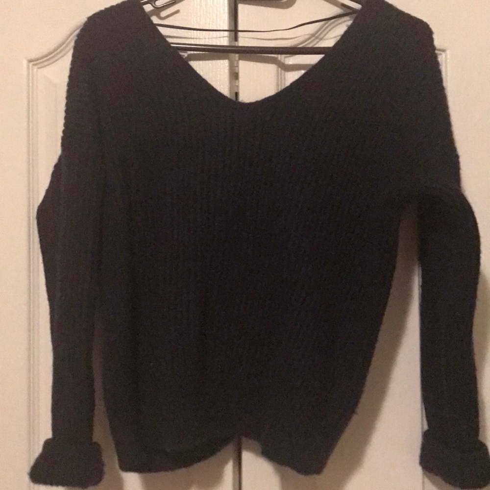 Anthropologie Navy Knotted Back Sweater